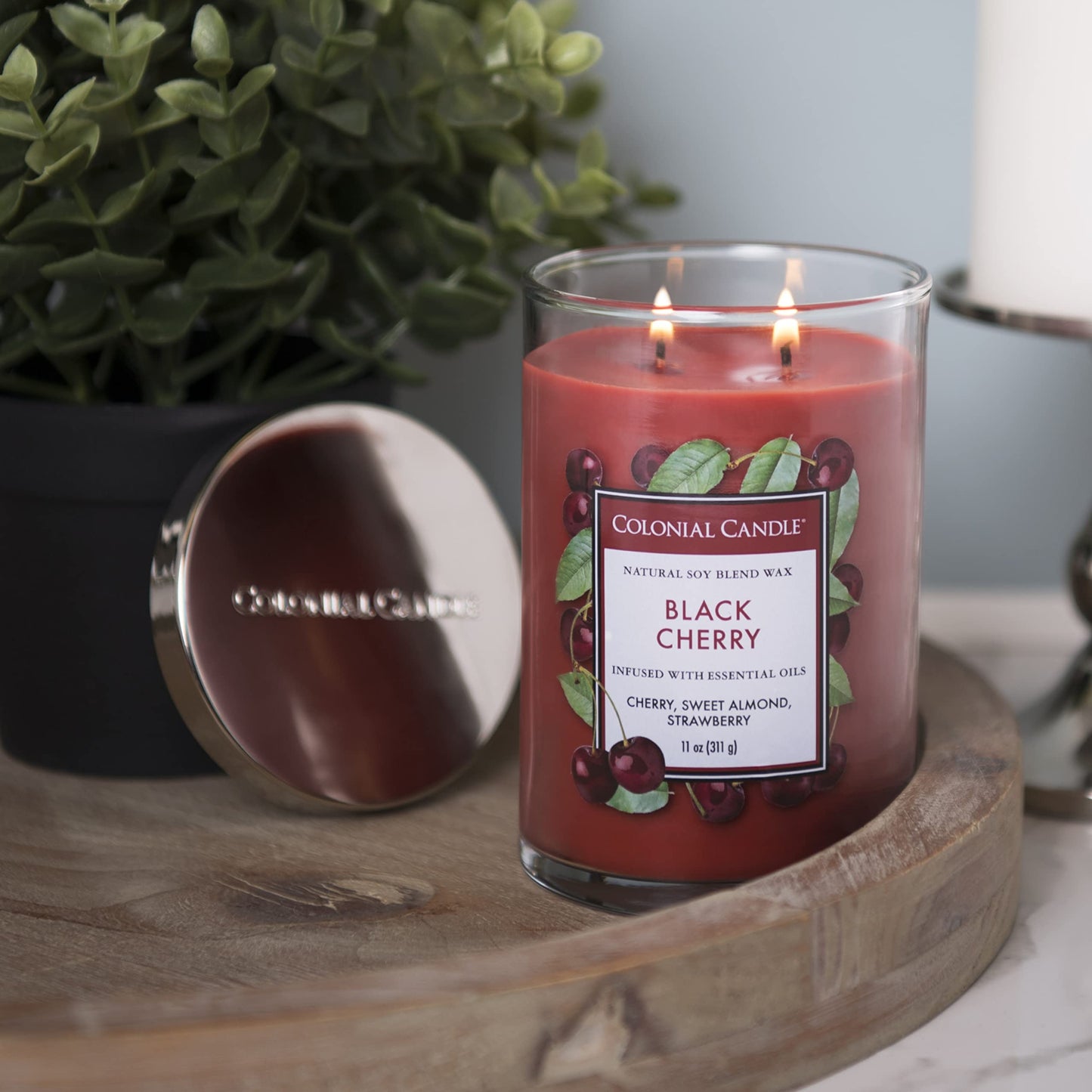 Colonial Candle Black Cherry Scented Jar Candle, Classic Cylinders Collection, 2 Wick, Red, 11 oz - Up to 80 Hours Burn