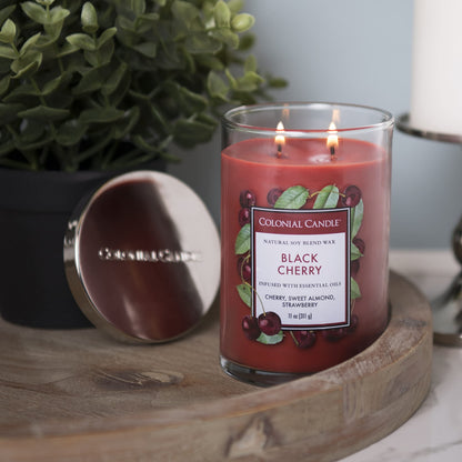 Colonial Candle Black Cherry Scented Jar Candle, Classic Cylinders Collection, 2 Wick, Red, 11 oz - Up to 80 Hours Burn
