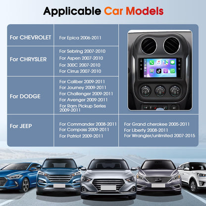 4+64G Car Stereo Radio for Jeep Wrangler JK Dodge Chevrolet RAM 1500 7" IPS Touch Screen Bluetooth Audio with CarPlay Android Auto GPS Navigation Mirror Link WiFi FM AM RDS Backup Camera MIC