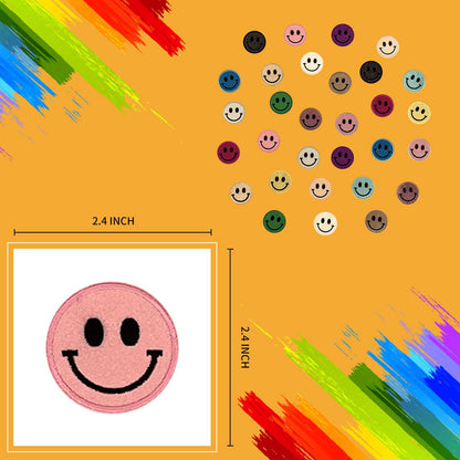 Zakrafo 30 Pcs Sequin Round Smiley Face Chenille Patches Cute Iron-On Patches for a Diverse Range of Fabric Clothes DIY Projects