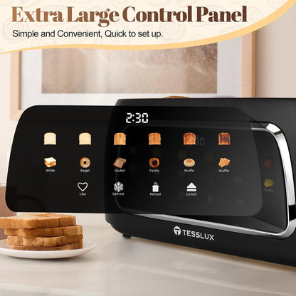 Tesslux 4-Slice Toaster - Touch Screen Control, 1.5" Wide Slots, 6 Browning Levels | Black