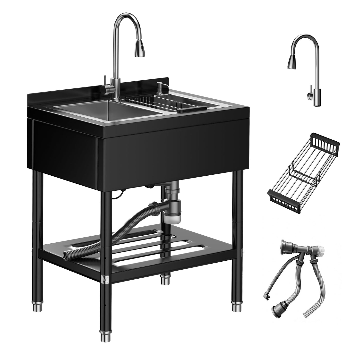 Freestanding Laundry Utility Sink, 31.1" × 22" × 37.8" Utility Sink with Washboard Set with Bracket and Drain Kit for Workshop, Laundry Room, Shop, Man Cave Outdoor and Indoor