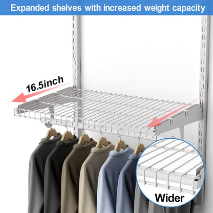 MODCART 6-10FT Closet Shelving System, Adjustable Metal Wire Shelf, Wall-mounted Closets Kit with Expandable Hanging Rod, DIY Organization Rack for Walk-in/Built-in Wardrobe of Bedroom, Laundry