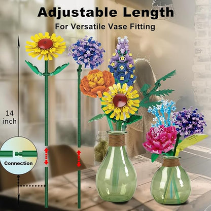 Flowers Bouquet Building Set for Adults Wildflowers Icon Flowers Botanical Collection Kits Compatible with Lego Flowers Valentines Flowers Sets for Women Girls 14+ 11001