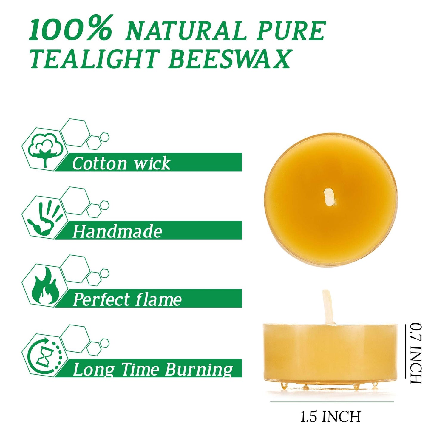 Beeswax Tealight Candles, Handmade Tea Light Candle 24 Pack with Cotton Wick - 4 Hours Long Burning, Natural Unscented and Smokeless for Home Decor, Party, Dinner