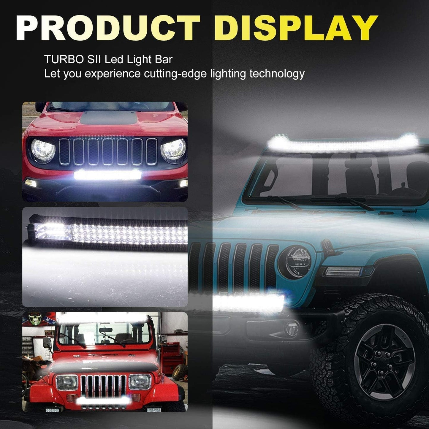 LED Light Bar TURBO SII 50 Inch 684W Curved Triple Row Flood Spot Combo Beam Offroad Driving Light + 4 Inch 60W Led Pod Lights w/3-Leads Wiring Harness for Trucks ATV UTV Polaris Boats