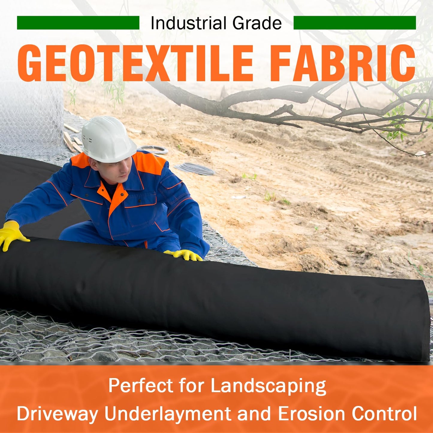 Fysatrix 8oz 4FTx110FT Non Woven Geotextile Fabric for French Drains, Landscaping, Underlayment, Weed Control, Construction, Erosion Control