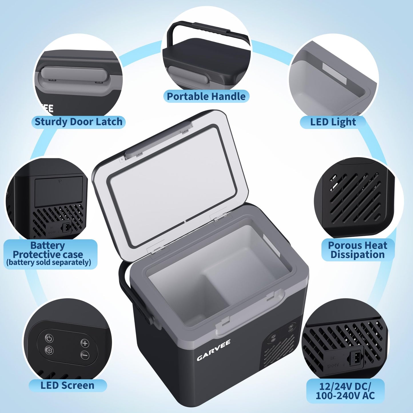 Car Refrigerator, 19QT(18L) Car Fridge Portable Freezer Compressor Electric Cooler, Portable Refrigerator, Rapid Freezing, -4°f to 68°f, 12/24V Can Internal Battery (Not Included) LCD Built-in Light