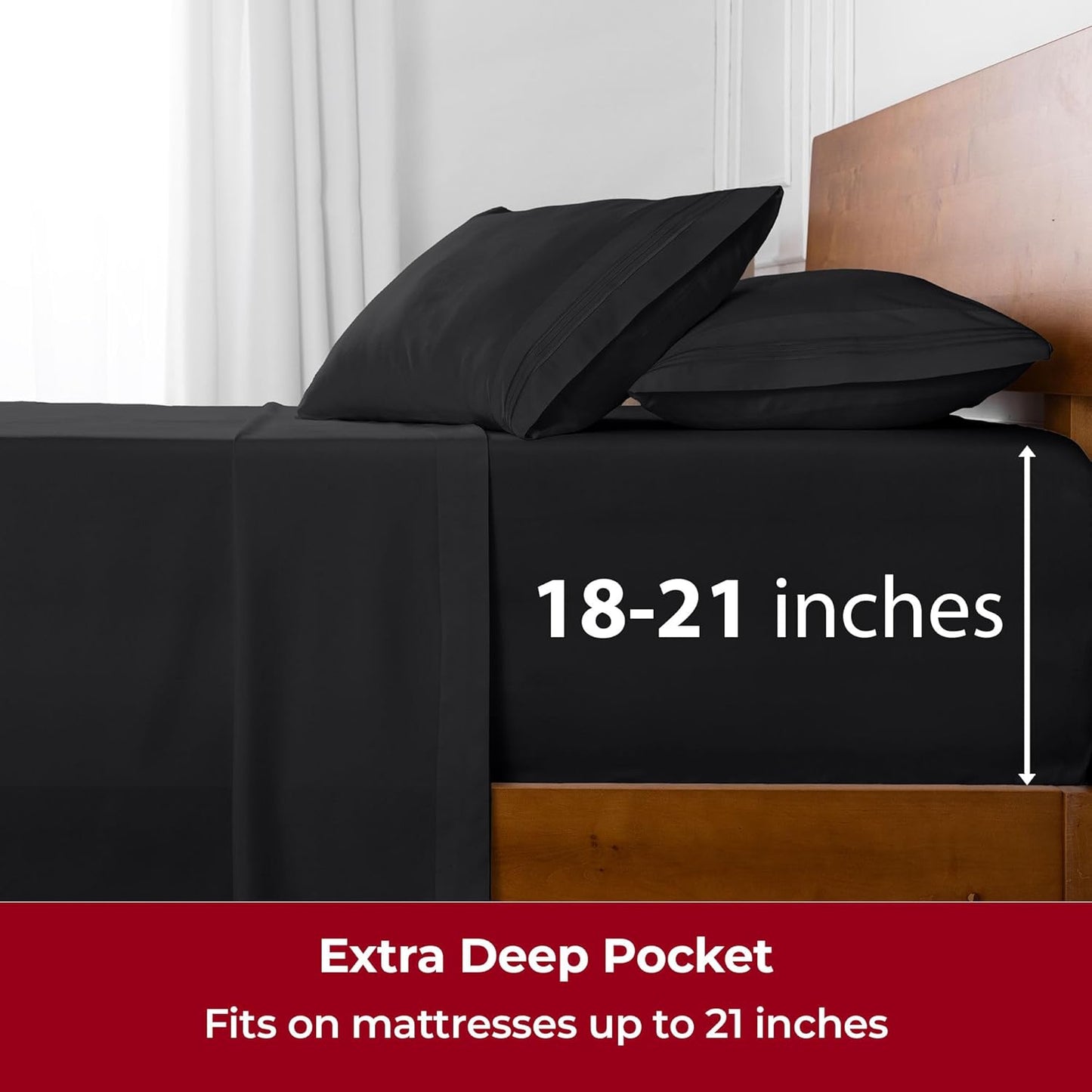 Mellanni Extra Deep Twin XL Sheets - Hotel Luxury Bedding Set | Ultra Soft, Cooling, Stain Resistant (Black)
