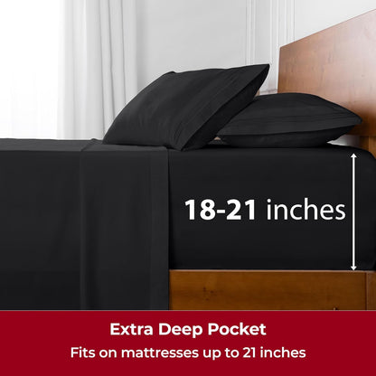 Mellanni Extra Deep Twin XL Sheets - Hotel Luxury Bedding Set | Ultra Soft, Cooling, Stain Resistant (Black)