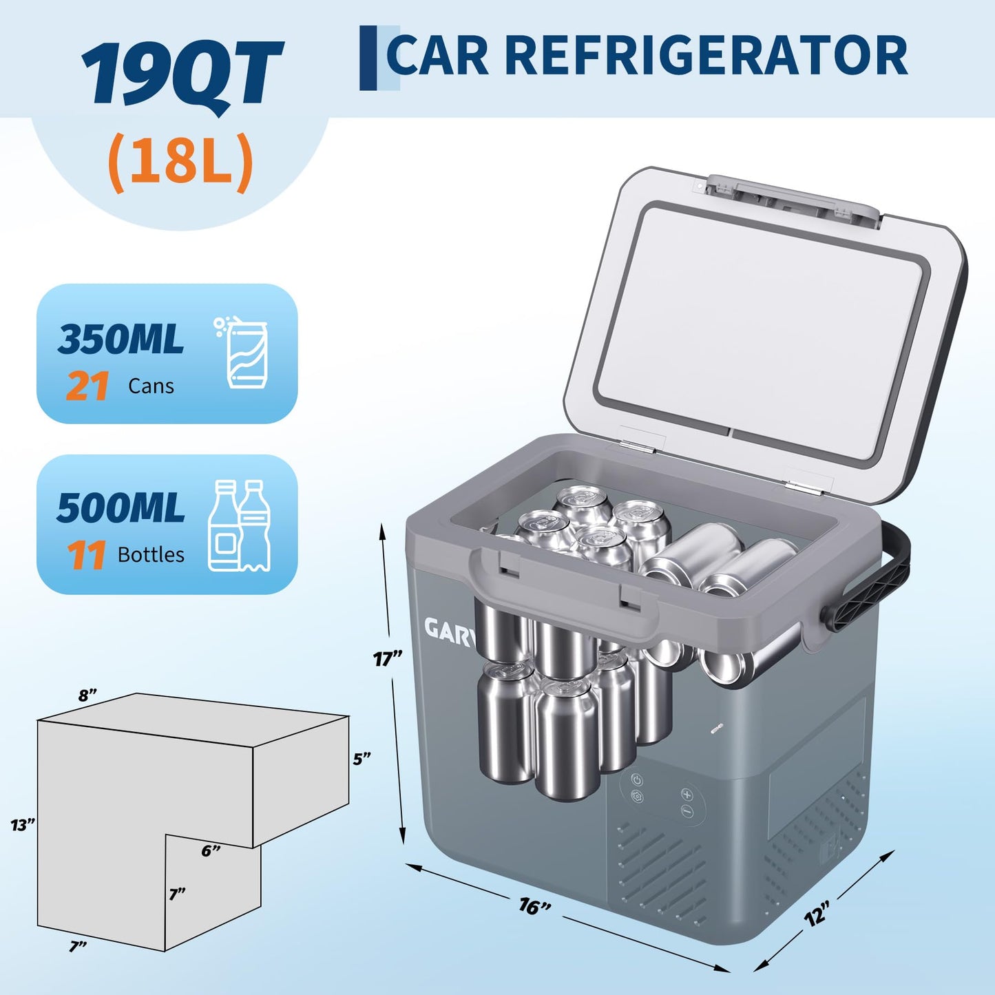 Car Refrigerator, 19QT(18L) Car Fridge Portable Freezer Compressor Electric Cooler, Portable Refrigerator, Rapid Freezing, -4°f to 68°f, 12/24V Can Internal Battery (Not Included) LCD Built-in Light