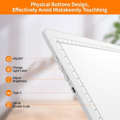 Elice Magnetic A3 Light Board with Bag for Diamond Painting, Tracing LED Light Box with Side Buttons, Super Bright Diamond Art Light Pad, Light Table for Drawing, Sketching, Weeding Vinyl - White