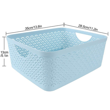 STARVAST 3 Pack Large Plastic Storage Baskets, Portable Pink Fish Scale Pattern Hollow Desktop Storage Bin Box with Handle for Cabinet Office Bathroom Closet– 13.8 x 11.2 x 5.1 inches