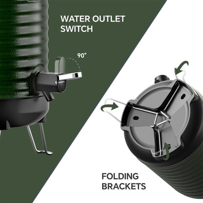IDEUS Insulated Beverage Dispenser, All-in-one for Camping Vacuum Double-Wall Stainless Steel Water Cooler Coffee Carafe Jug Leakproof Drink Container with Handle, Spigot & Stand (Green, 1,4gal)