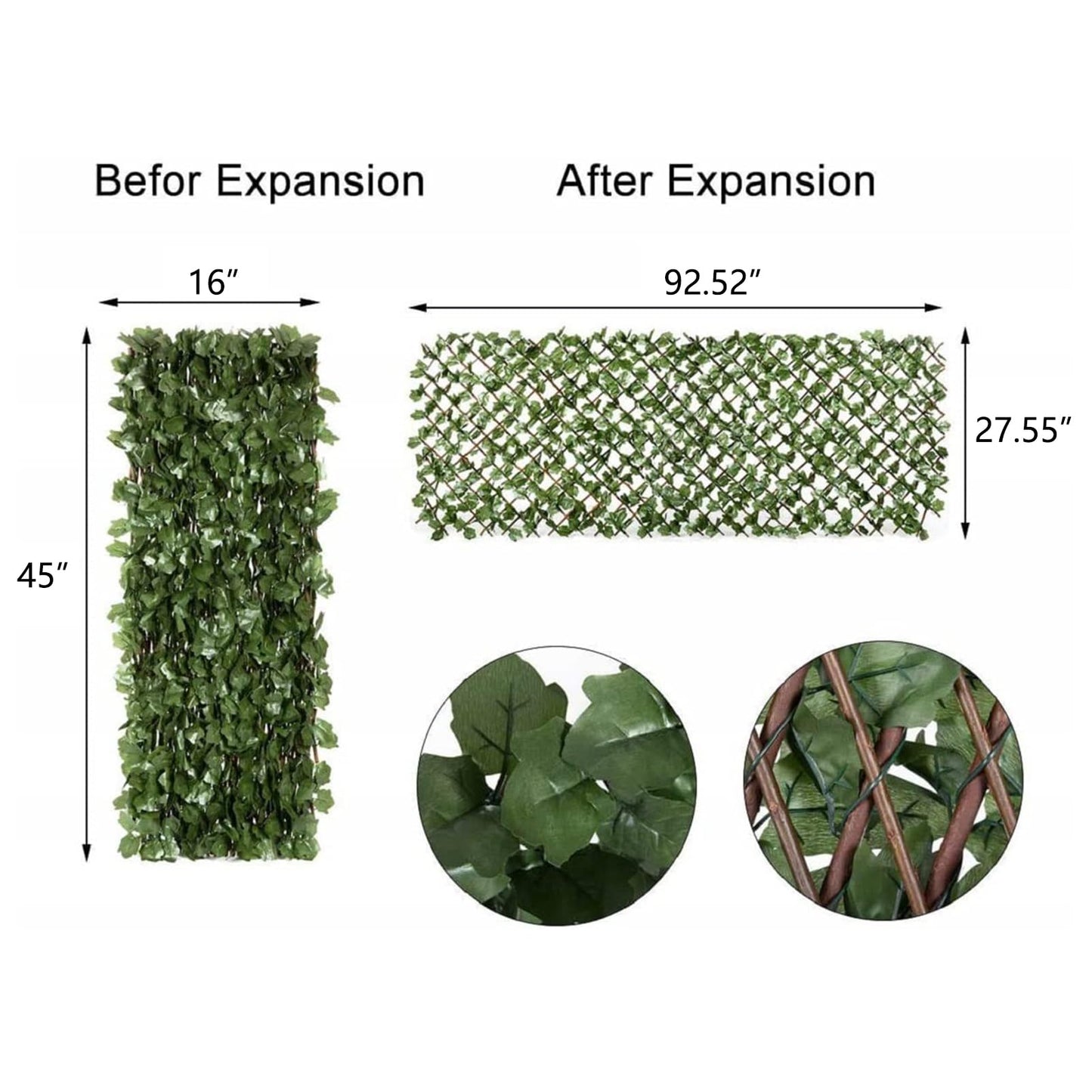 DOEWORKS Expandable Fence Privacy Screen for Balcony Patio Outdoor, Faux Ivy Fencing Panel for Backdrop Garden Backyard Home Decorations - 4PACK