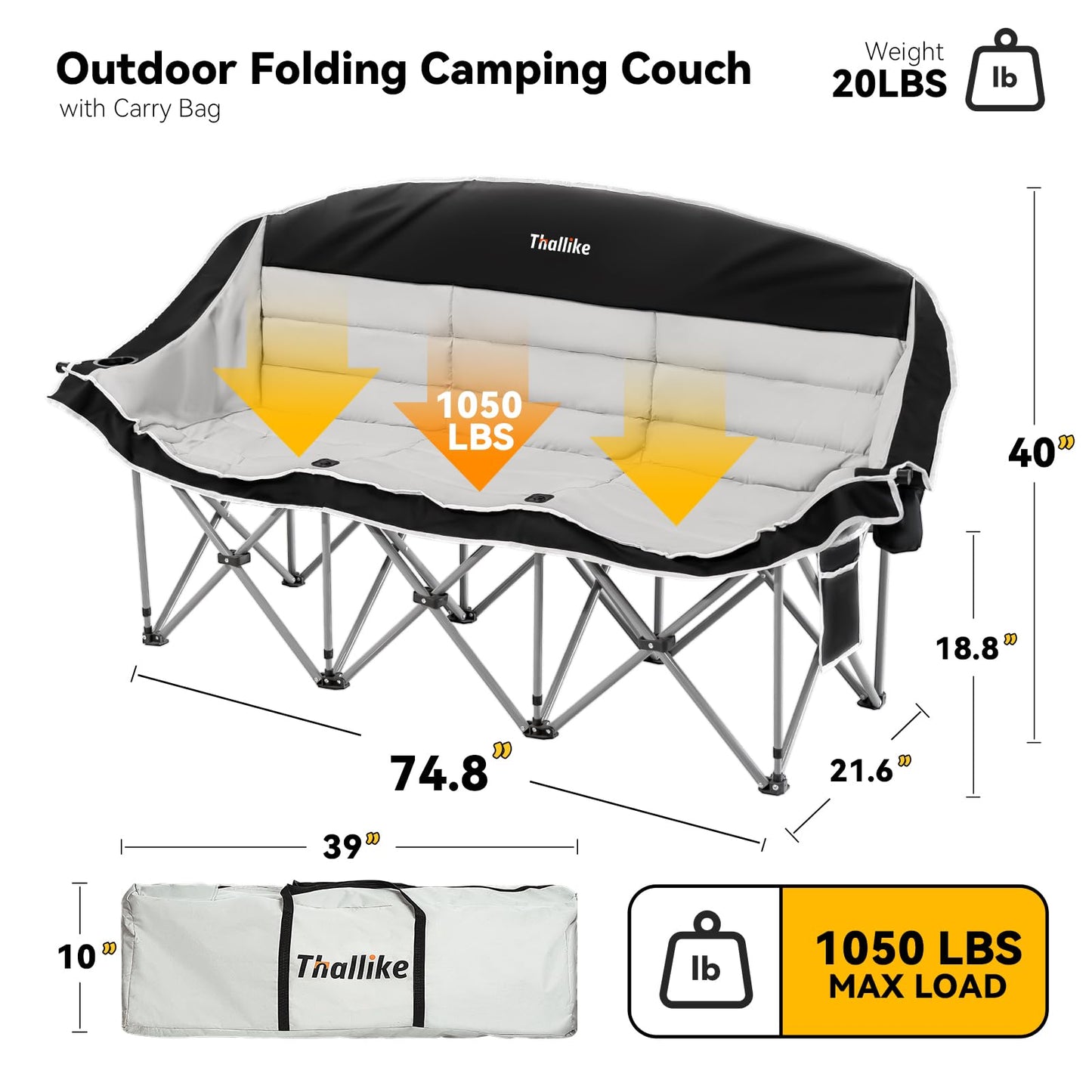 Thallike 3 Person Outdoor Camping Chair & Warm Oversized Camping Blanket with Hood