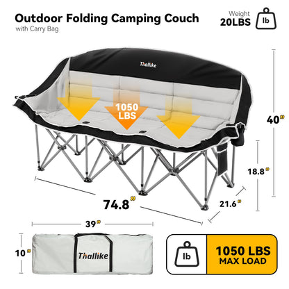Thallike 3 Person Outdoor Camping Chair & Warm Oversized Camping Blanket with Hood