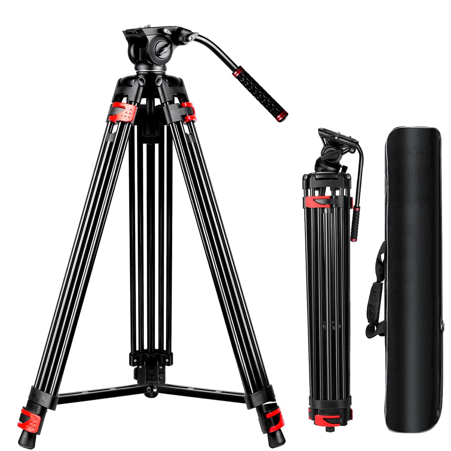 82" /210cm Video Tripod Heavy Duty Tripod with 360° Fluid Head,Mactrem Aluminum Tall Tripods Professional Compatible with Canon Nikon Sony DSLR Camera Camcorder Telescope Bnoculars (Load 33Lb)