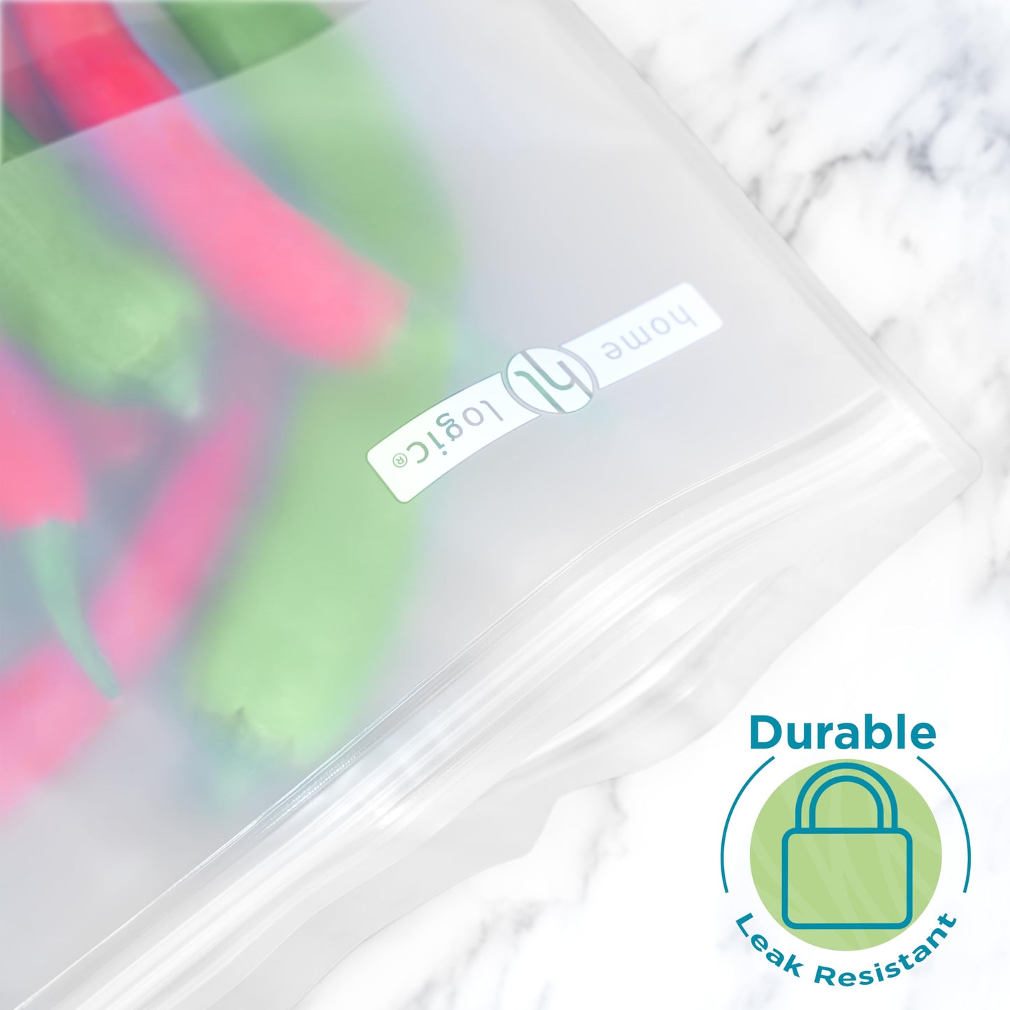 Home Logic Reusable Bag Combo Pack – 24 Leak Proof Food Storage Bags for Snacks & More – 8 Gallon Bags, 8 Sandwich Bags & 8 Snack Bags