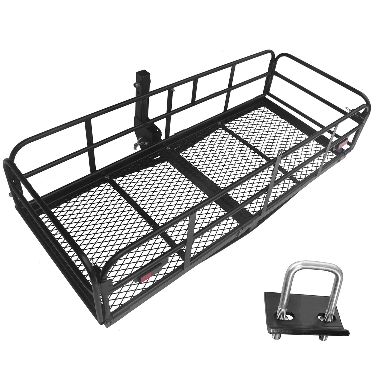 Carivia Folding Hitch Mount Cargo Carrier 60" x 24" x 14" 510 LB Capacity Heavy Duty Cargo Rack Rear Luggage Basket Fits 2" Receiver for Car SUV Pickup Trailer Camping