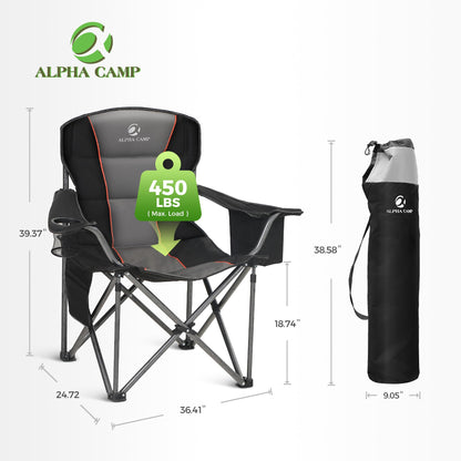 ALPHA CAMP Oversized Camping Chairs 500 LBS Capacity Fully Padded Heavy Duty Lawn Chair for Heavy People, Portable Outdoor Chair with Cooler Bag & Cup Holder for Camping, Fishing, Beach,2PC