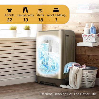 Zyerch Portable Washing Machine 17.7lbs Full-Automatic Compact Washing Machine for Apartment, 10 Wash Program Small Washer for Dorm, Portable Washer for RV, Home, Gold