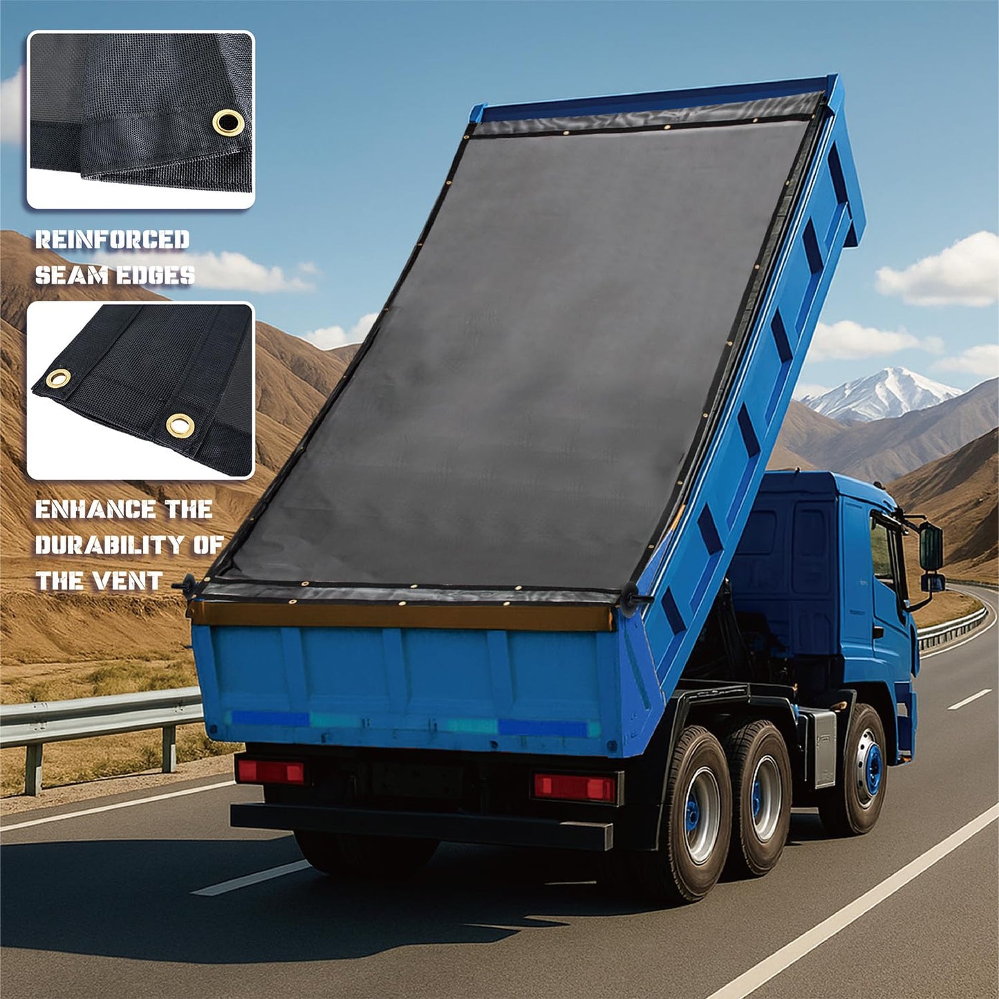 Heavy-Duty Dump Truck Tarp Kit, with Rear Anti-Sail Bow Set(with Tarp) (6'6" x18'Tarp (DTR KIT))