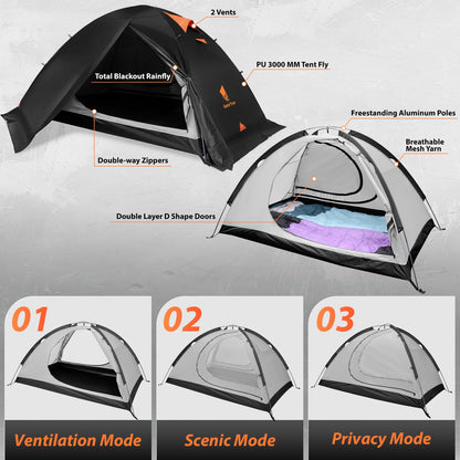 GEERTOP 2 Person 4 Season Blackout Camping Tent - Sleep in Darkroom, Waterproof Rainfly, Snow Skirt, Lightweight Aluminum Pole, Easy Setup for Hiking, Mountaineering, Family Camp