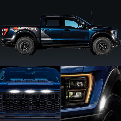 Led Flare Side Marker Lights Sets for 2021-2025 F150 Raptor R, 2X Front Rear Fender Lights & 3X Front Grille Clearance Lights White Smoked Lens Full Dually Fender Lamps Kit for Raptor R SuperCrew