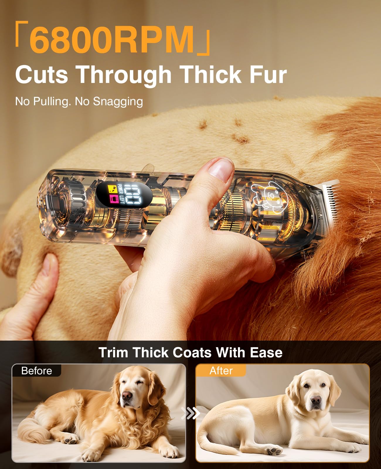 Dog Clippers for Grooming, Dog Grooming Kit for Heavy Thick Hair, Low Noise Cordless Pet Hair Trimmer with Stainless Steel Blade, Professional Rechargeable Hair Trimmer for Dogs and Cats Gunmetal