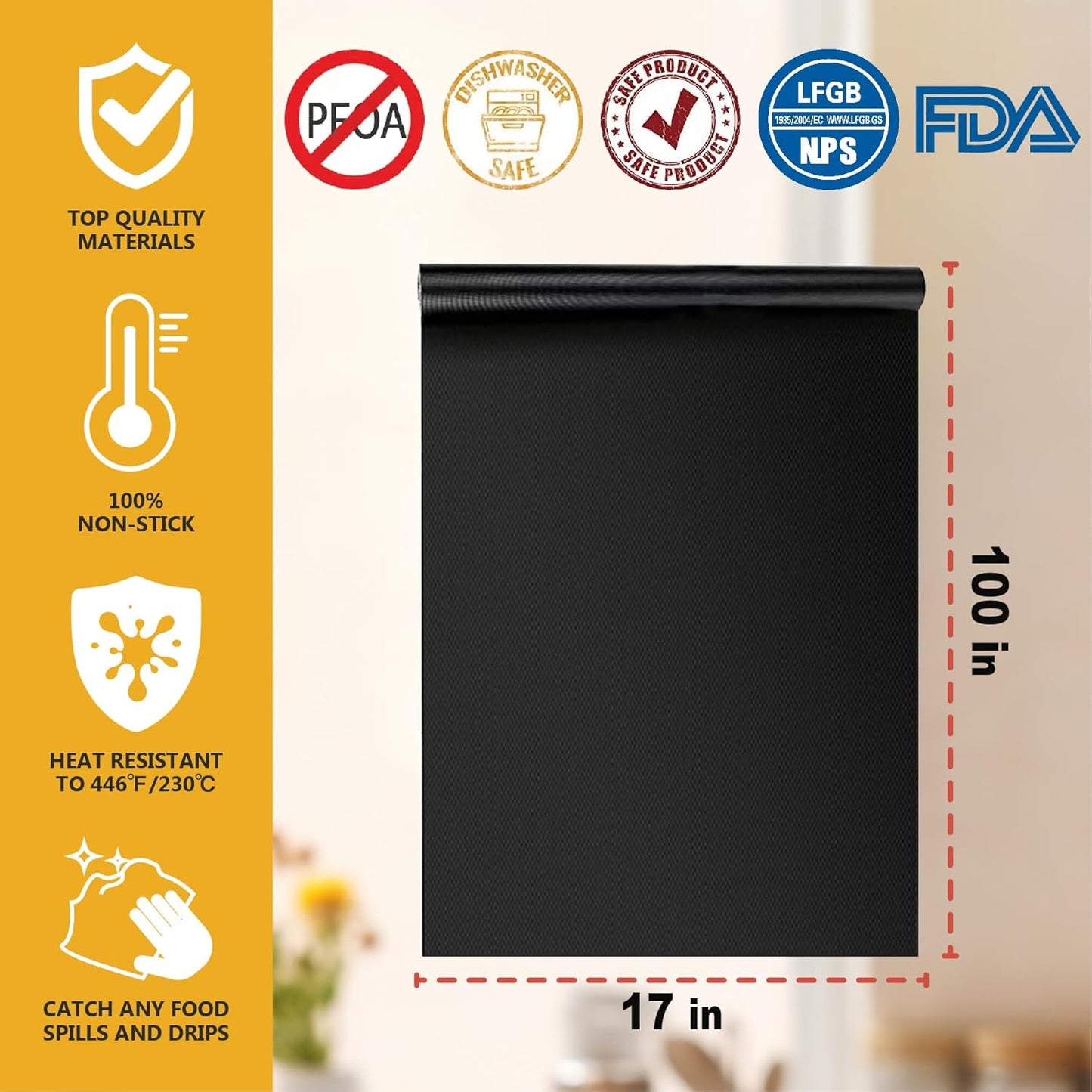 Skiennix Non-Stick Oven Liners - Heavy Duty Teflon Baking Mats for Electric & Gas Ovens | Large Size