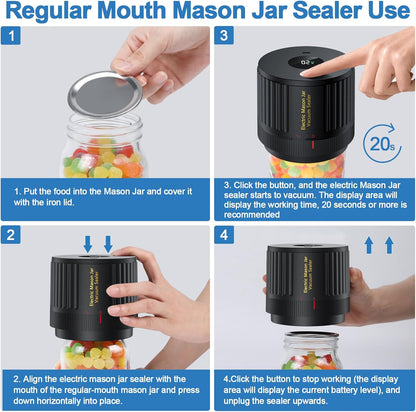 LOVE MOMENT Electric Mason Jar Vacuum Sealer Kit - Ideal for Wide & Regular Mouth Jars