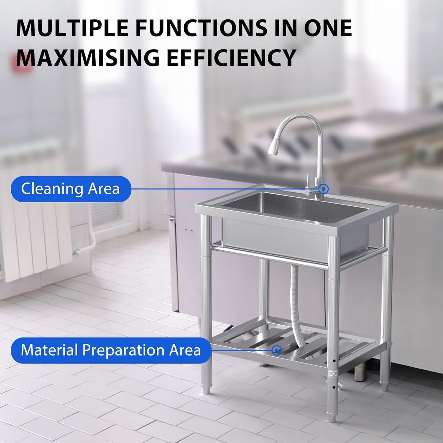 ExploreHorizon 28"x20"x34" Stainless Steel Utility Sink, Freestanding Single Bowl with Hot & Cold Water Faucet, Commercial Kitchen Laundry Bathroom Garage Garden Sink