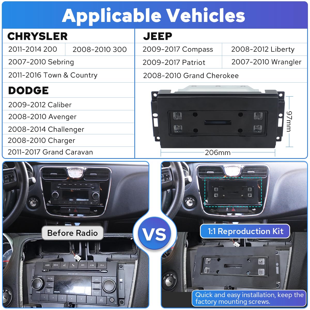 JOYING Car Radio for Jeep Wrangler Jk Patriot Compass Grand Cherokee/Chrysler/Dodge (2007-2017), 8.9" IPS Touch Screen Android 13 Stereo 4gb+64gb with Wireless Carplay, Android Auto(JY-JP102T4)