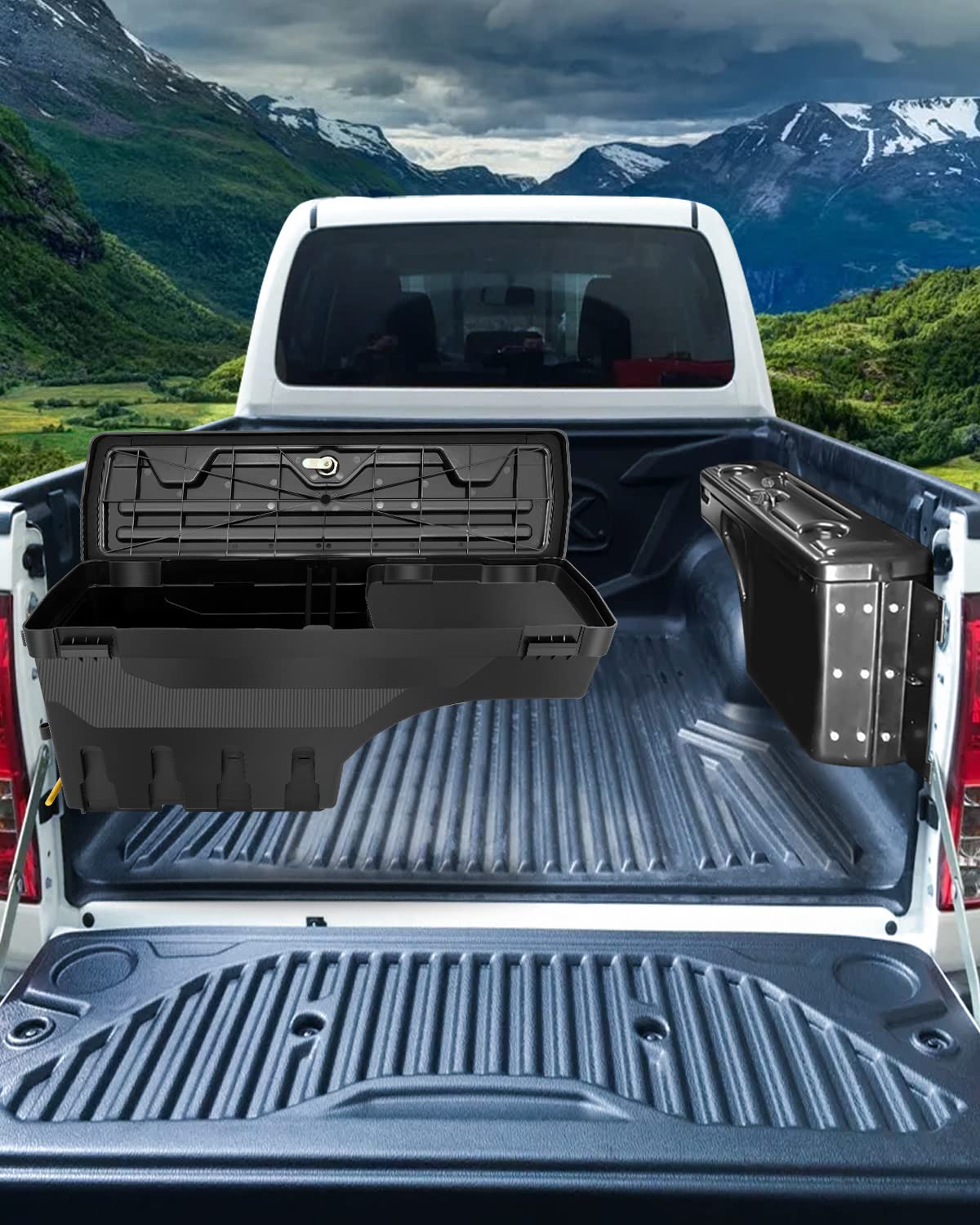 SCITOO Truck Bed Tool Box for Ford F-150 1997-2014,Multi-Compartment Dividers Organized Storage,Heavy Duty & No-Drill Installation Left Driver Side