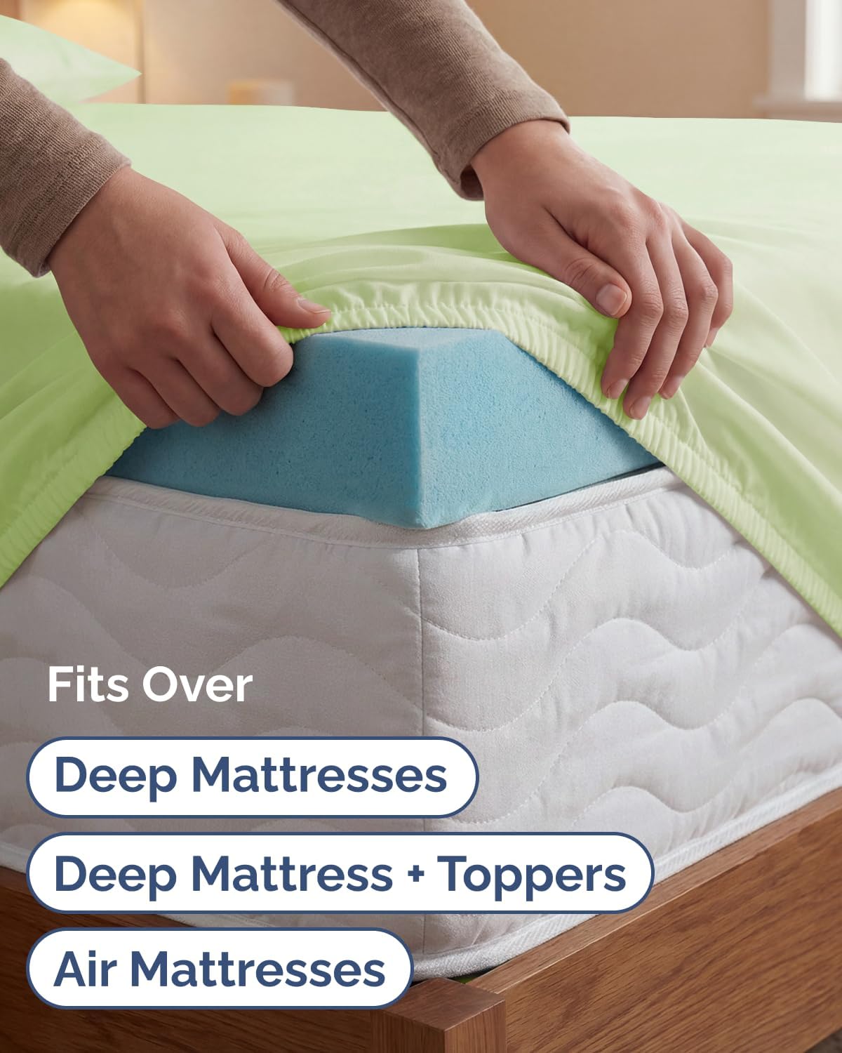 Skiennix Extra Deep Twin XL Sheet Set | 4-Piece Breathable Cooling Sheets - Hotel Luxury Bedding - Light Sage
