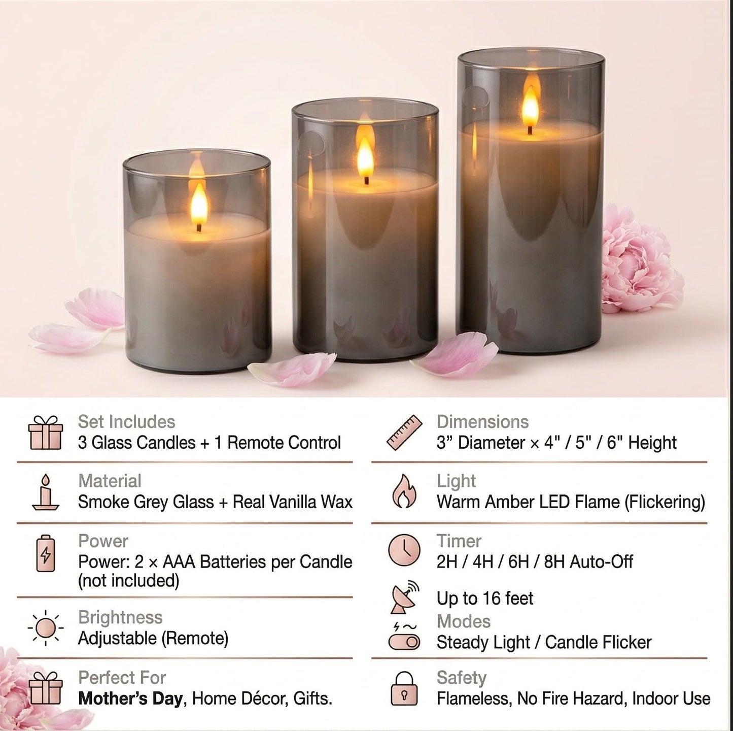 LinYang International Vanilla Scented Glass Real Wax Flameless Flickering LED Candles,Remote/Timer Battery Operated Pillar Light,Home/Spa/Office/Festivals/Weddings/Gifts for Decor, Safe for Pets/Kids