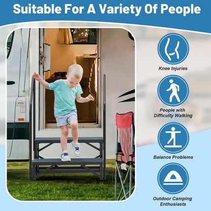 Rv Steps with Handrail 2 Step, Hot Tub Steps with Anti-Slip Mats, Heavy Duty Metal Mobile Home Stairs, Camper Steps for Travel Trailer,Portable Step Ladder for Spa, Pool and Porch