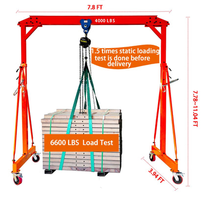 Adjustable Gantry Crane with Hoist and Trolley 4000 LBS, Overall Height Adjustable 7.78~11.04 FT, Shop Crane 2T Hoist Garage Crane