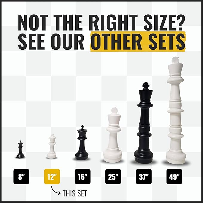 MegaChess Giant Chess Set Game with 12 Tall King - A Large Chess Set Yard Game for Families Looking for Outdoor Jumbo Games - 32 Large Pieces Made from Durable HDPE (Board Not Included)