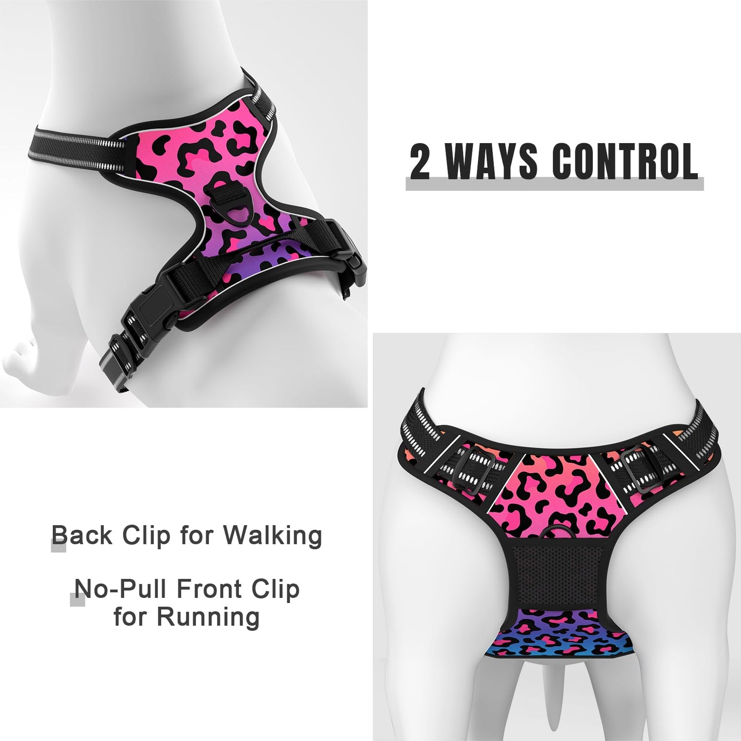 Rnivvi No Pull Dog Harness, Cute Leopard Reflective Small Sized Puppy Kitten Harness, Adjustable Soft Padded Vest for Small Dogs, Cats, Heavy Duty Pet Vest with Easy Control Handle for Walking, Neon