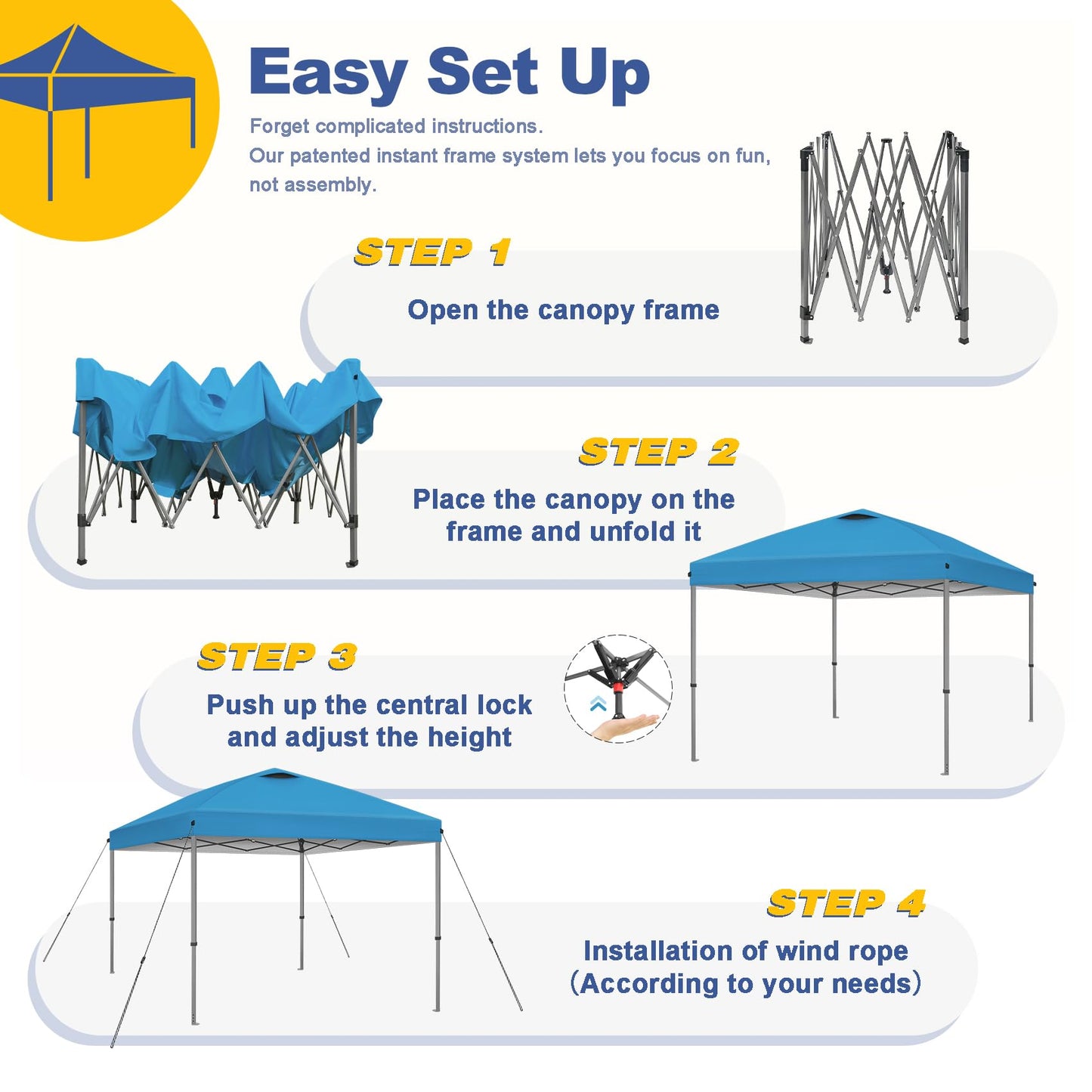 Explore Land 10x10 Pop Up Canopy with One Push Setup Heavy Duty Outdoor Sun Shade Tent for Beach,Camping,Events,Parties(Blue)