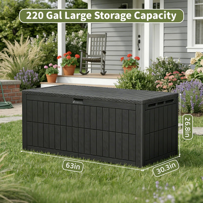 ZOMEYLPO 220 Gallon Outdoor Storage Box, Waterproof Lockable Resin Deck Box for Patio Furniture Cushions, Garden Tools, Pool Supplies, Extra Large Patio Storage Chest with Double Wall Design, Black
