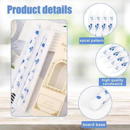 FYSUIMU 6Pcs Chinoiserie Floral Taper Candles 10 Inch Christmas Porcelain Blue and White Decorative Candles Long Unscented Candle Sticks for Bridal Wedding Shower Party Home Table Decor