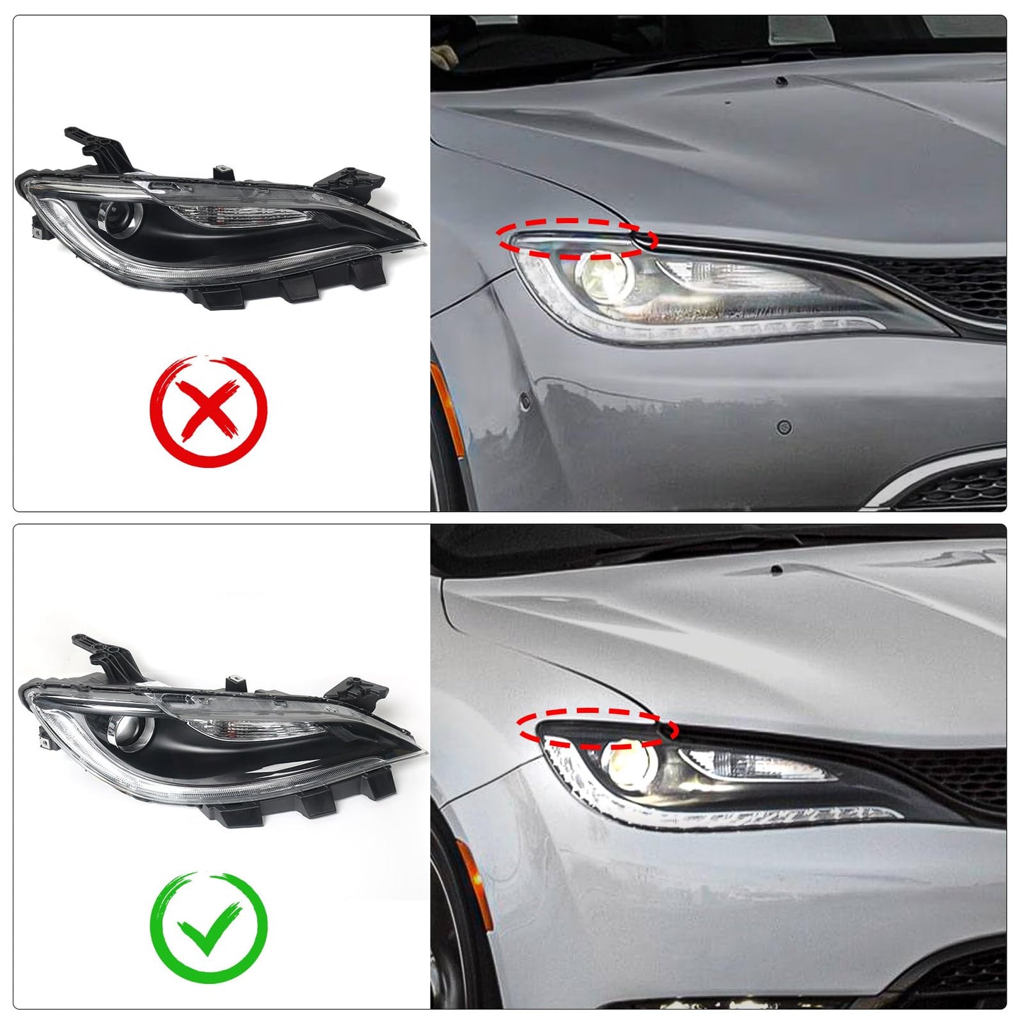 VLINCAR Halogen Headlight Compatible with Chrysler 200/200c 2015 2016 2017 W/LED DRL Headlamp Head Light Black Trim 68284787AA 68284786AA Right Passenger Side