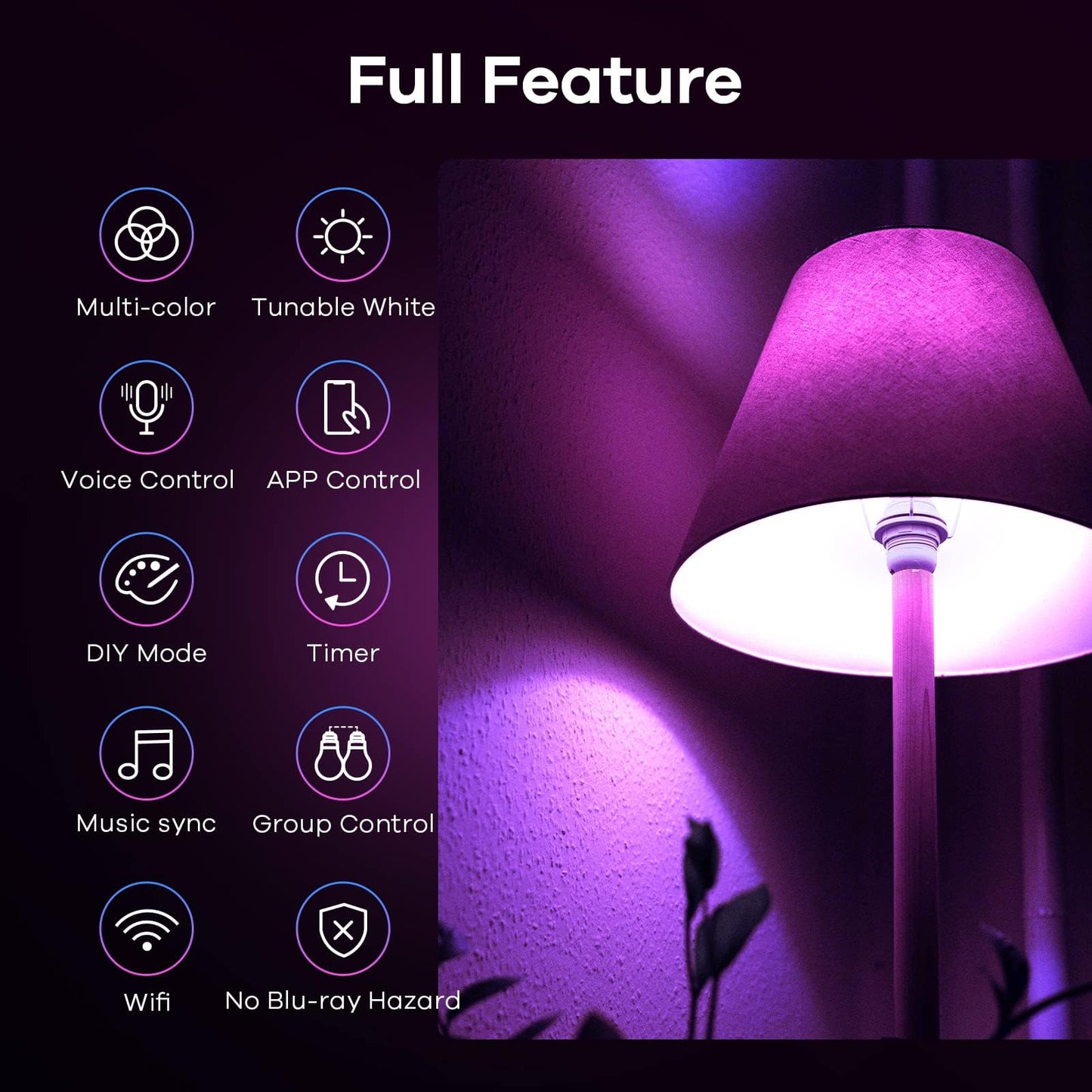 Linkind Matter Smart Light Bulb, WiFi Smart Bulbs, Work with Apple Home, Siri, Alexa, Google, SmartThings, RGBTW Color Changing Bulbs Mood Lighting, Music Sync, A19 E26 60W, 2.4Ghz WiFi 6 Pack
