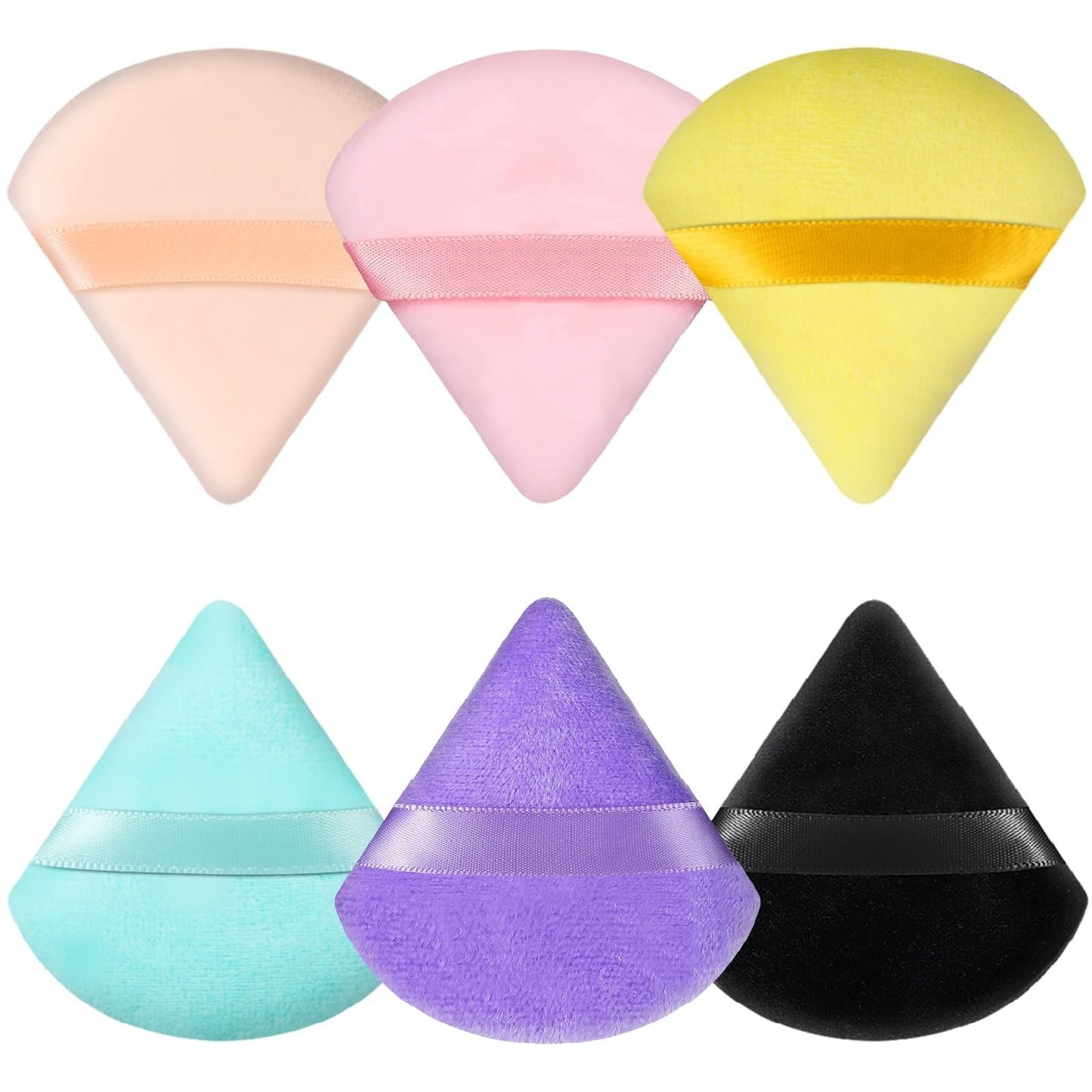 Pimoys 6 Pieces Powder Puff Face Makeup Sponge Soft Velour Triangle Powder Puffs Beauty Sponge Stocking Stuffers for Loose Powder (Black, Pink)