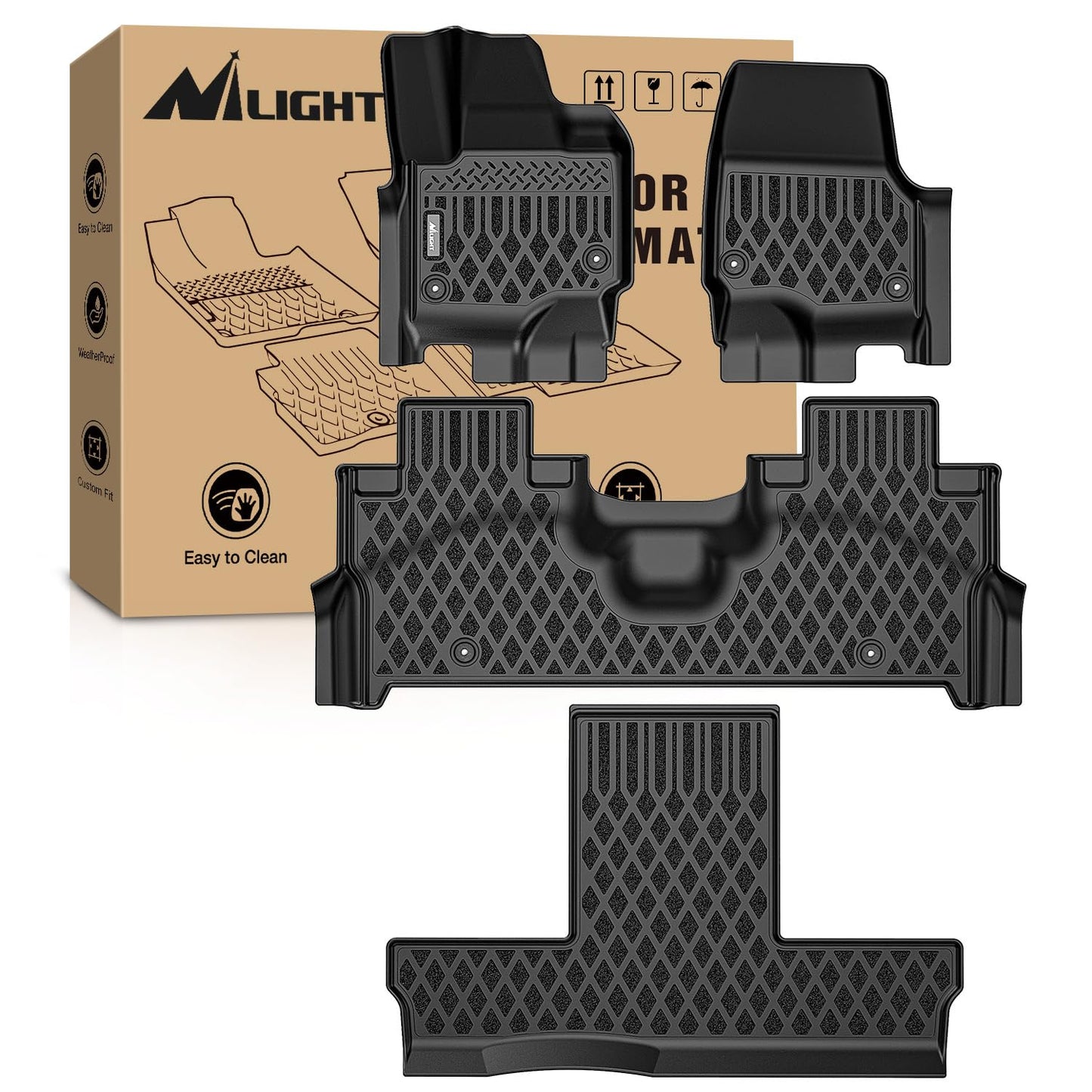 Nilight TPE Floor Mats for Ford Expedition Max Lincoln Navigator L 7 Seats 2025 2026 All Weather Custom Fit Heavy Duty Floor Liners