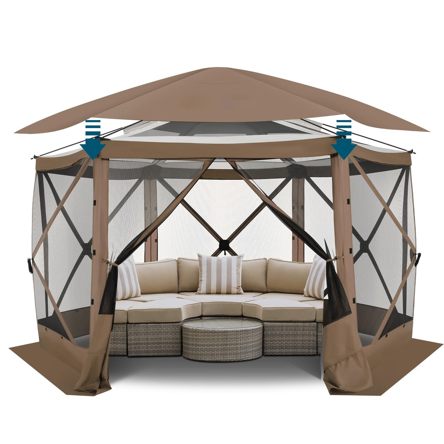 COBIZI 12x12 FT Pop Up Canopy Stargazing Tent, Gazebos On Clearance with Removable Roof, Screened in Gazebo, Screen Tents Portable carpas para Patio for Outdoor Camping,Backyard, Garden, Brown(Pro)