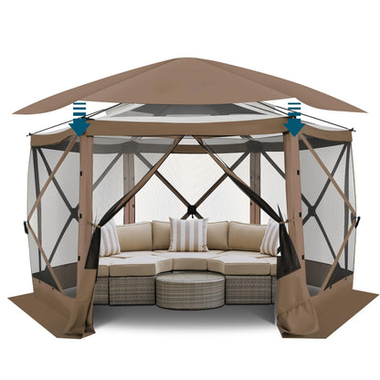 COBIZI 12x12 FT Pop Up Canopy Stargazing Tent, Gazebos On Clearance with Removable Roof, Screened in Gazebo, Screen Tents Portable carpas para Patio for Outdoor Camping,Backyard, Garden, Brown(Pro)